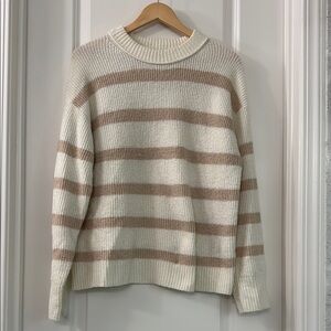 American Eagle Outfitters Beige and White Striped Crewneck Sweater